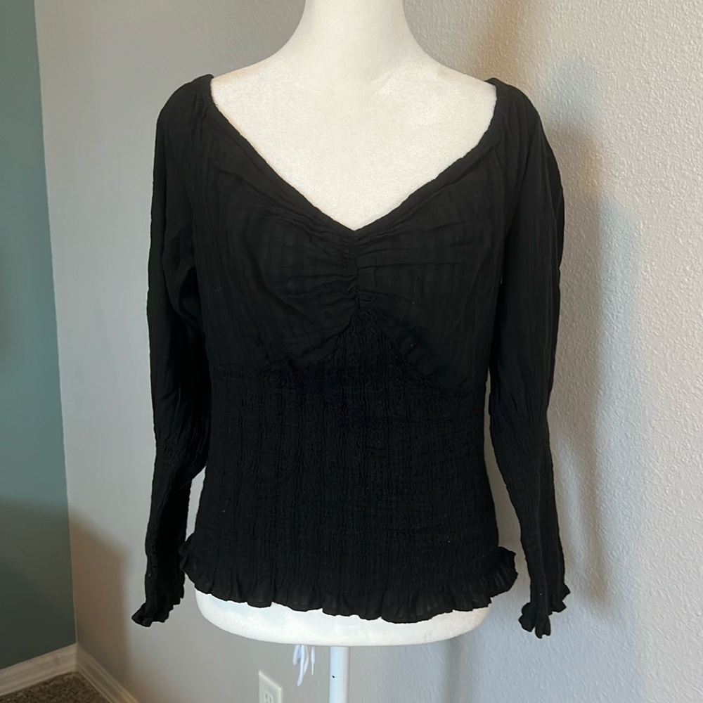 ASOS Wide Neck Ruched Blouse Size 10 Black